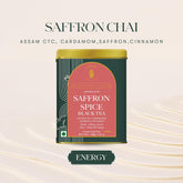 Luxmi Estates Saffron Spice Black Tea - 100gm, 3.5 Ounce | USDA Certified Organic Tea - Medium Caffeine Black Tea | Made With Kashmiri Saffron, Cinnamon, Natural Cardamom Extract - Assam CTC Tea